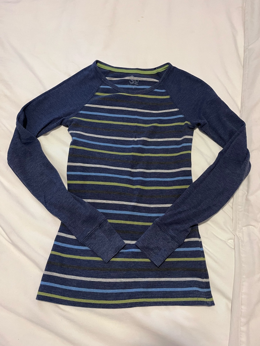 Striped Long-Sleeve Raglan Top in Navy and Blue